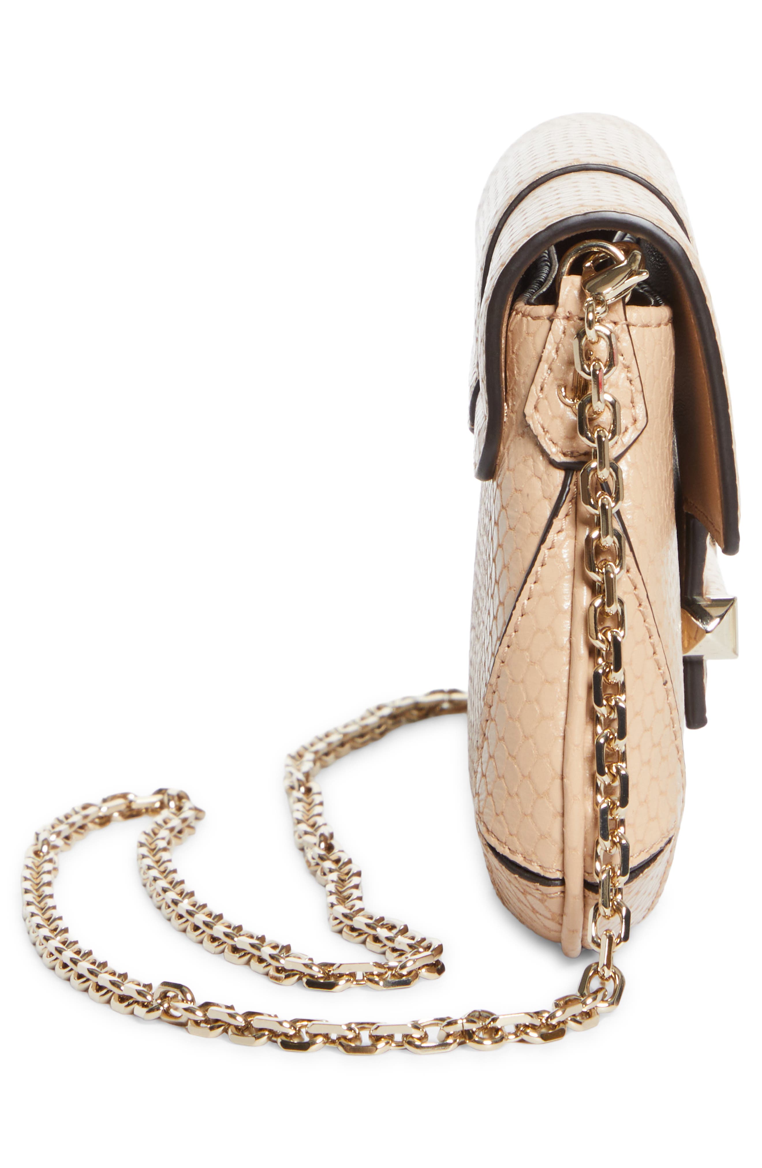 Bar Snake Embossed Leather Wallet on a Chain, Alternate, color, CHAI/ SHINY GOLD