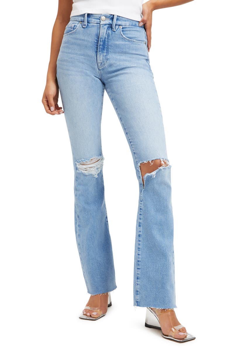 Good American Good Classic High Waist Raw Hem Bootcut Jeans, Main, color,