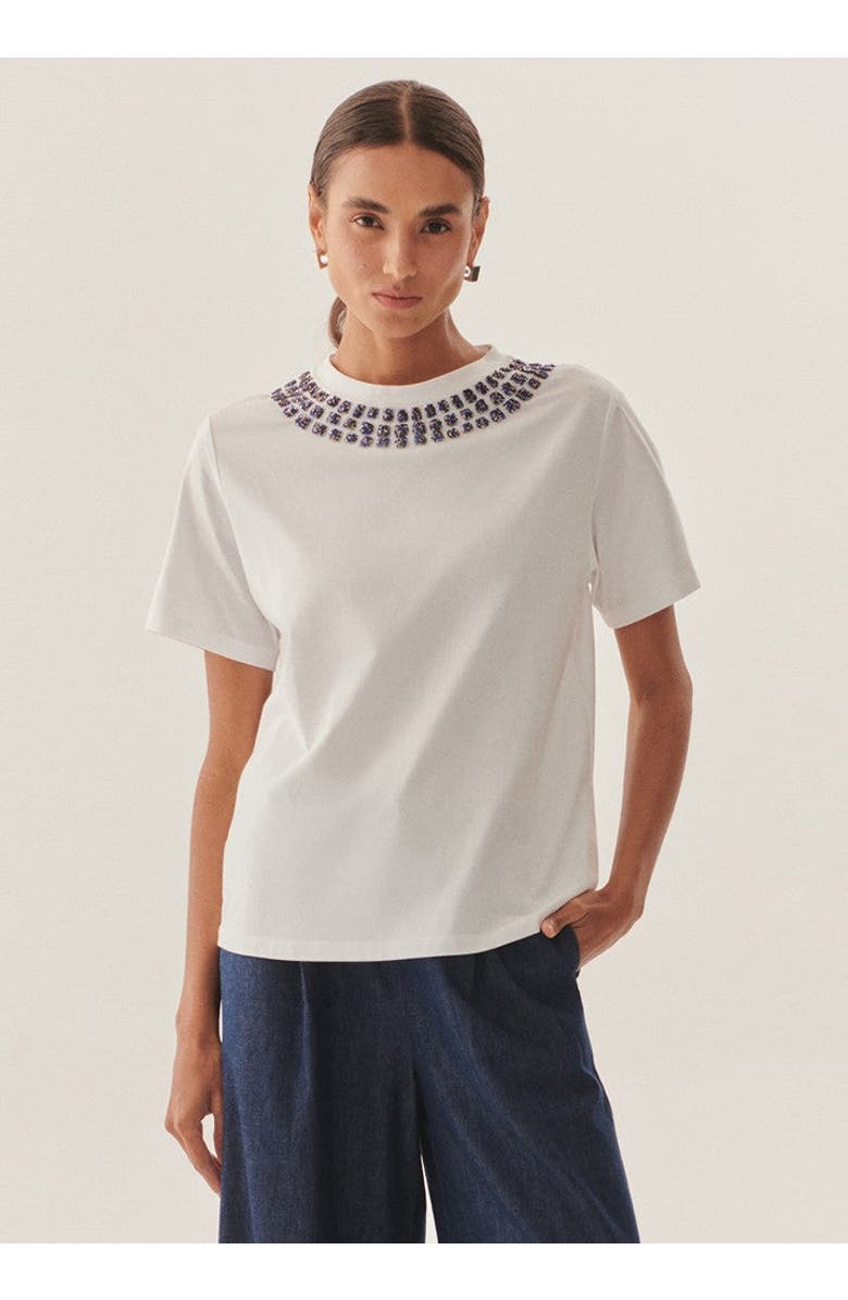 Exquise Adriana Crystal-Embellished Cotton Tee, Main, color, White