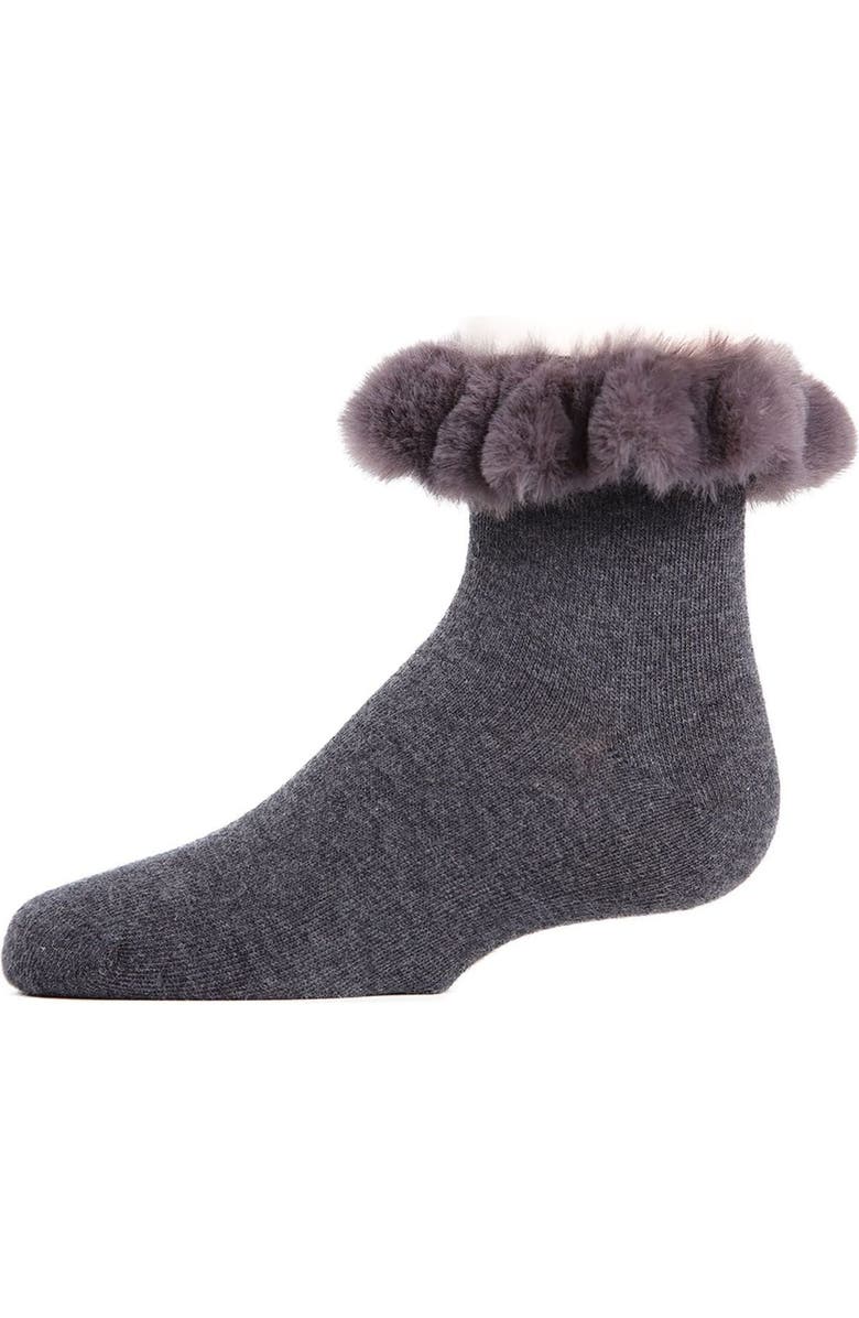 MeMoi Kid's Faux-Fur Cuff Anklet Socks, Main, color, Charcoal Heather