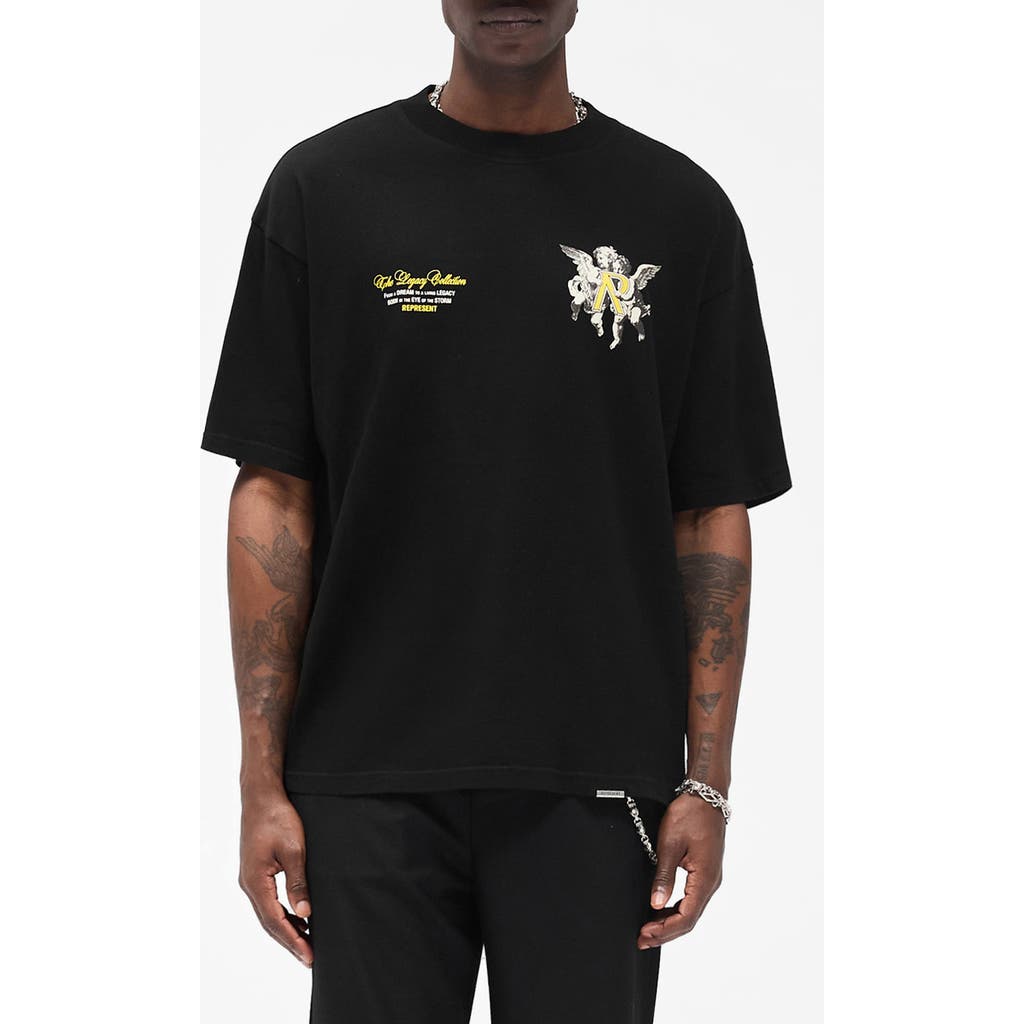 Represent Legacy Cherubs Cotton Graphic T-shirt In Black