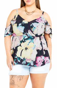 City Chic Kallie Floral Cold Shoulder Top