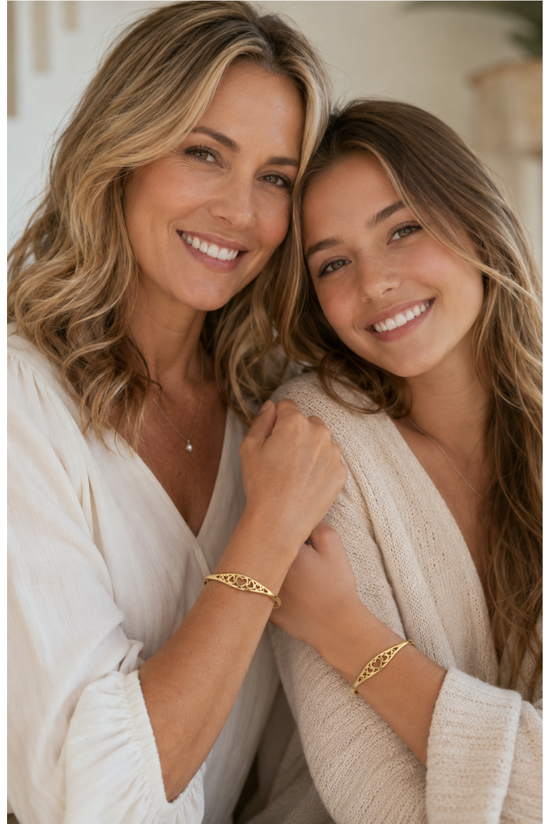 Adjustable Engraved Mother Daughter Heart Cuff Bracelet, Alternate, color, Gold