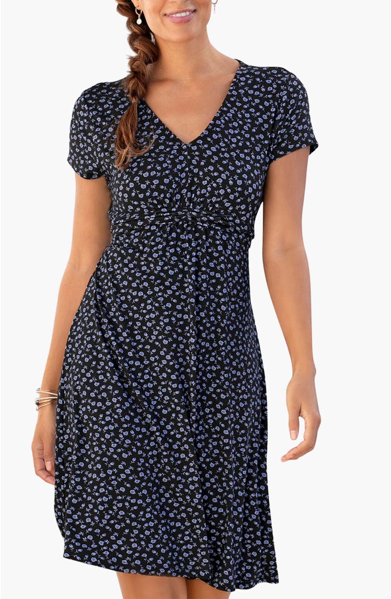 LASCANA Women's Short Sleeve Print Dress, Main, color, Blue Printed