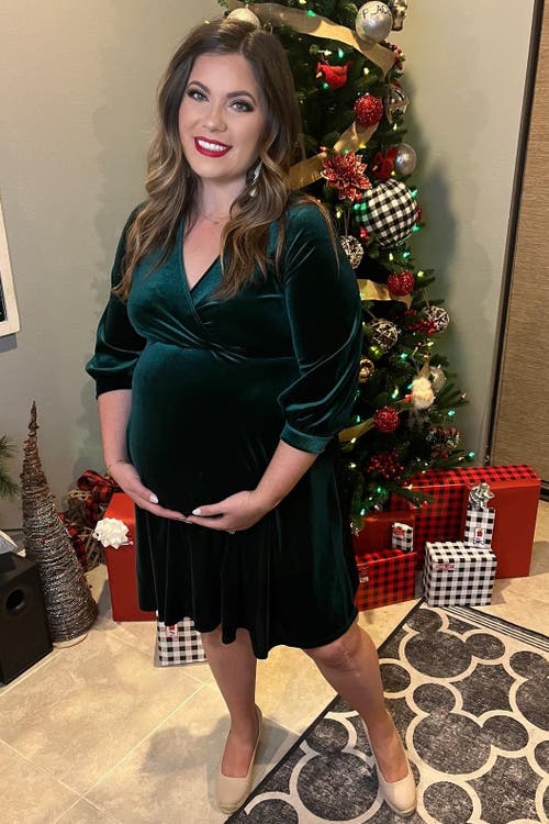 Pinkblush Velvet Wrap Front Babydoll Dress In Green