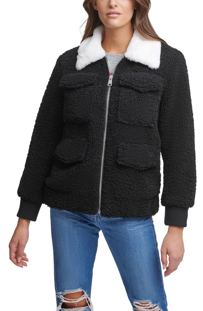 Levi's<sup>®</sup> Faux Fur Collar Fleece Jacket, Main, color,