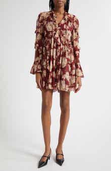 Cinq à Sept Mae Floral Print Ruffle Long Sleeve Chiffon Minidress