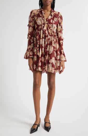 Cinq à Sept Mae Floral Print Ruffle Long Sleeve Chiffon Minidress