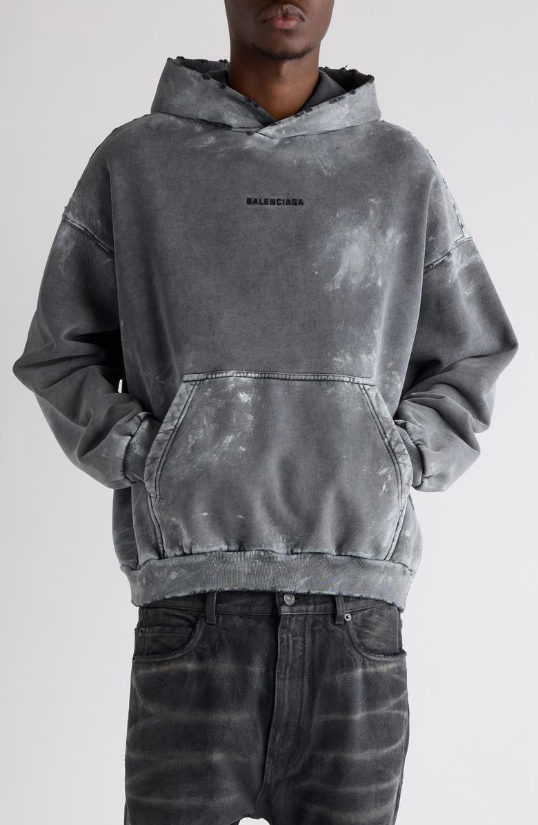 Balenciaga Medium Fit Distressed Archetype Fleece Hoodie, Main, color,