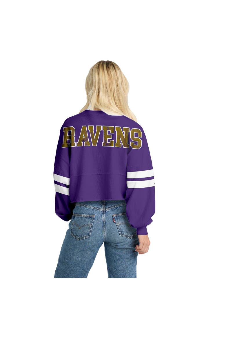 Women's Spirit Jersey  Purple Baltimore Ravens Oversized Cropped Stripe Long Sleeve T-Shirt, Alternate, color, Purple