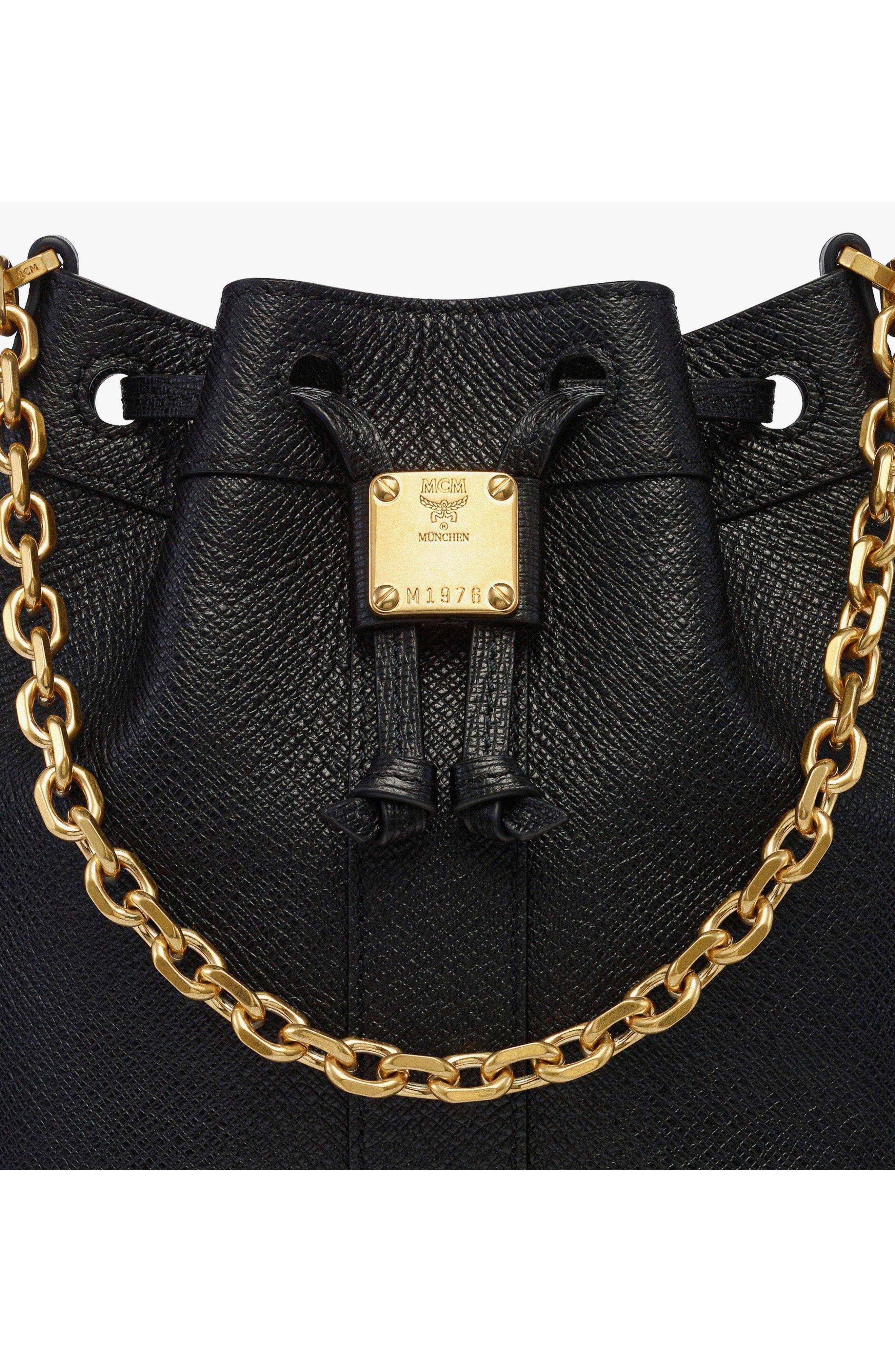 Mini Pina Drawstring Bag in Studded Calfskin, Alternate, color, Black