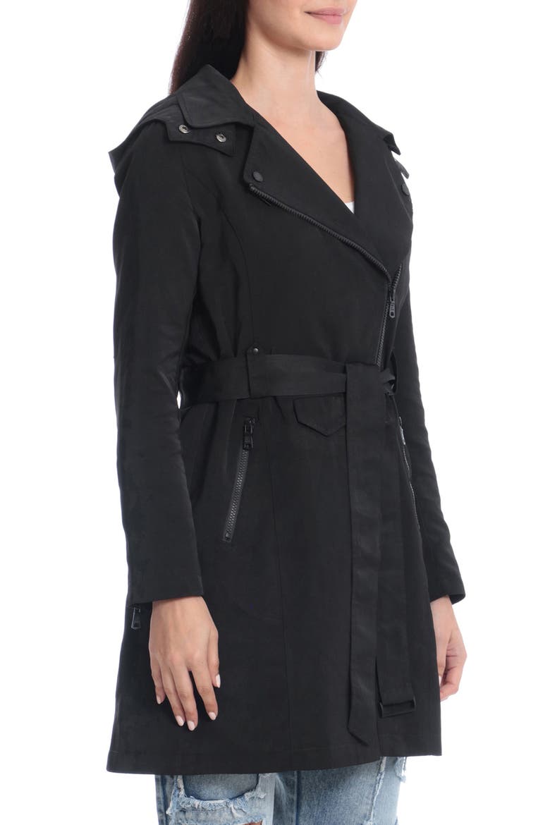 Belted Moto Rain Jacket, Alternate, color, BLACK