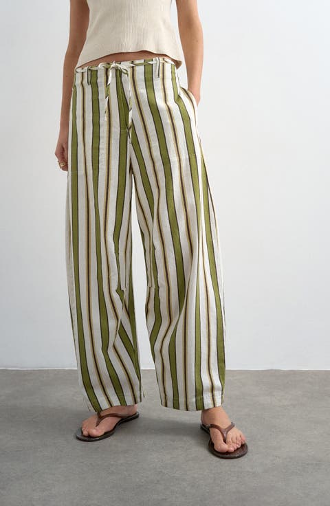 Stripe Wide Leg Linen & Cotton Pants