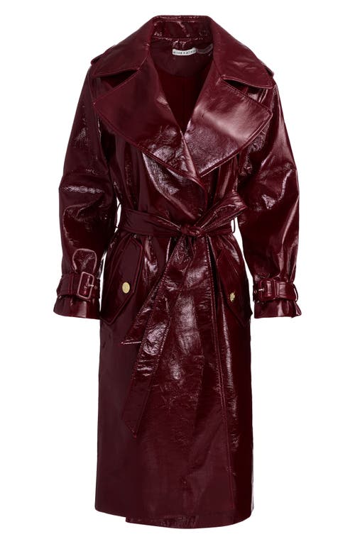 Alice And Olivia Alice + Olivia Nevada Faux Patent Leather Trench Coat In Burgundy