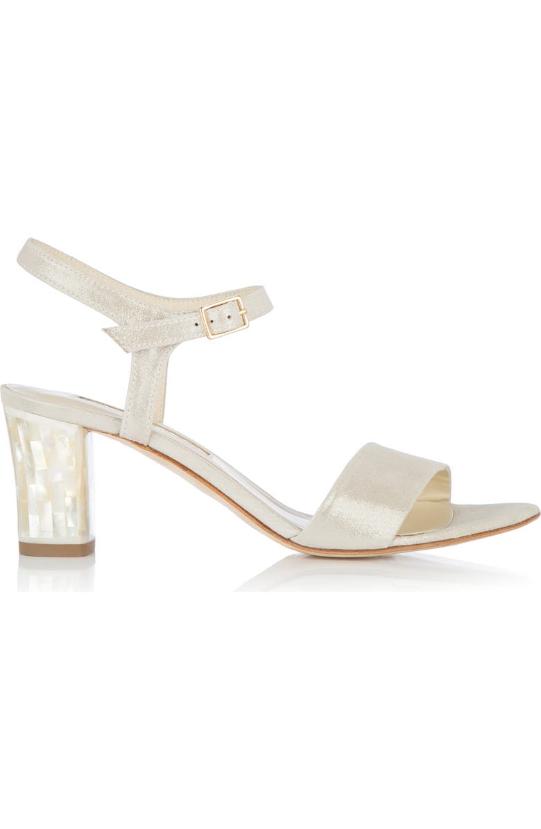 Freya Rose Martina Midi Champagne Ankle Strap Pearl Heel Sandal, Main, color, Champagne