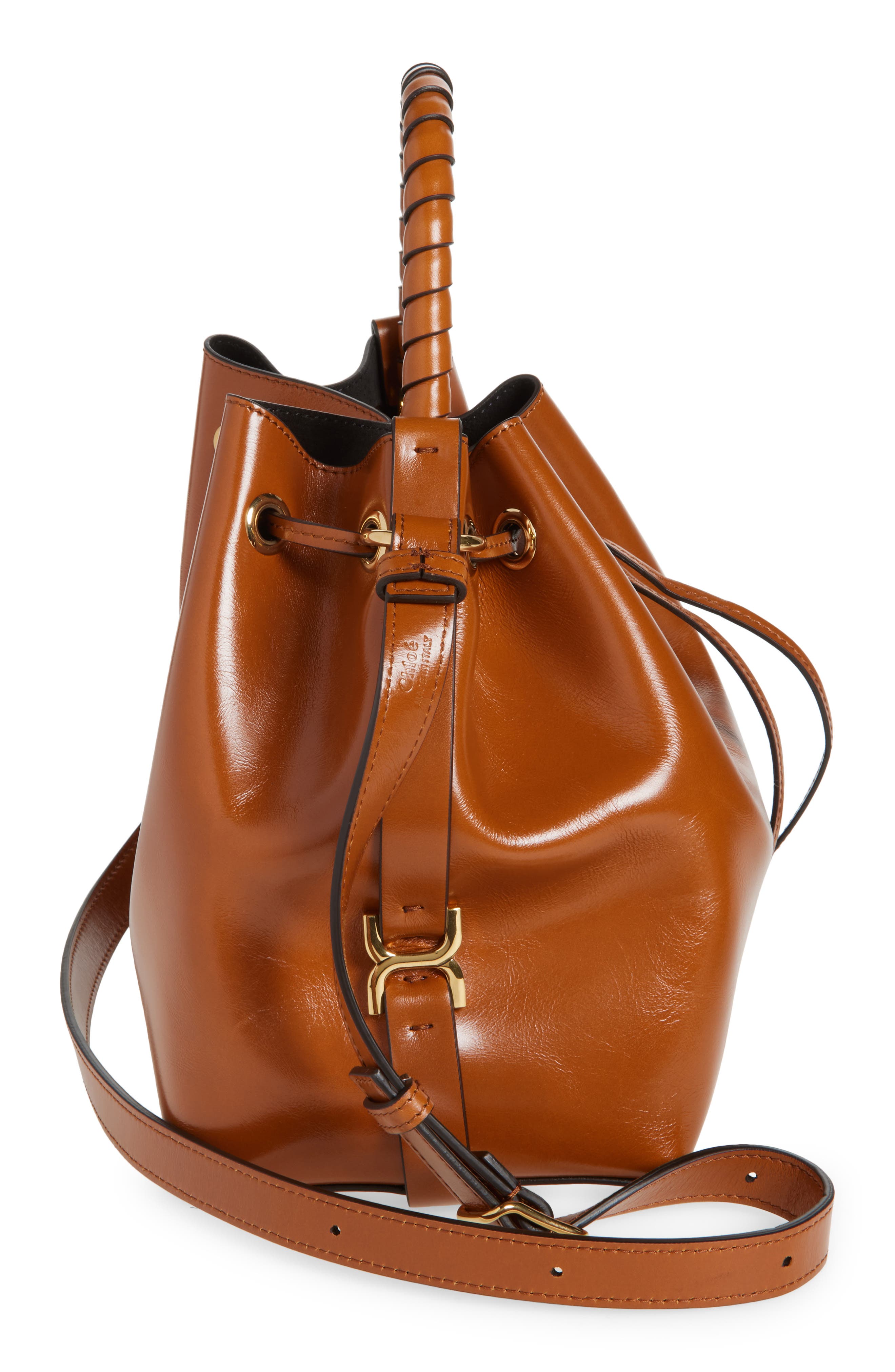 Chloé Marcie Shiny Leather Bucket Bag, Alternate, color, 