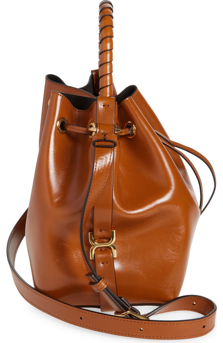 Chloé Marcie Shiny Leather Bucket Bag, Alternate, color,