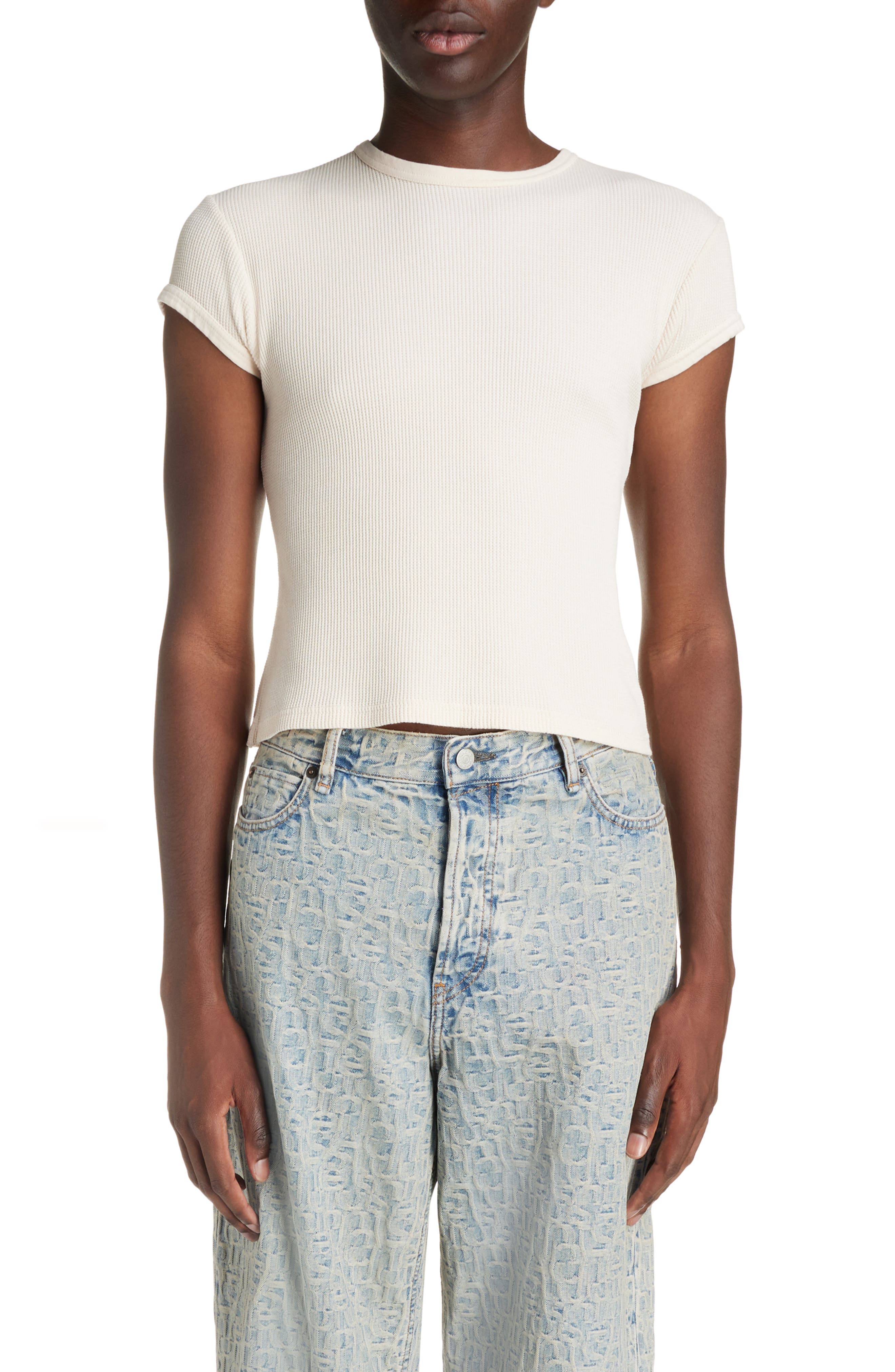 Waffle Knit Cotton T-Shirt