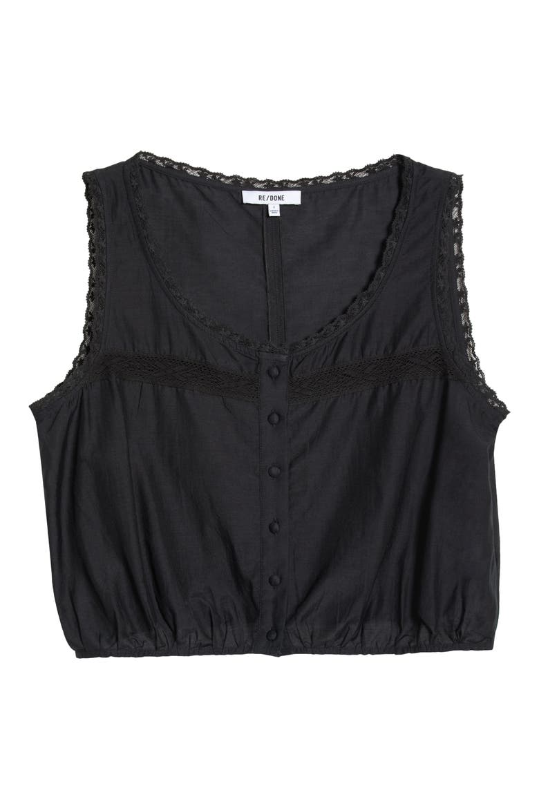 Allegra Lace Trim Button-Up Crop Top, Alternate, color, BLACK