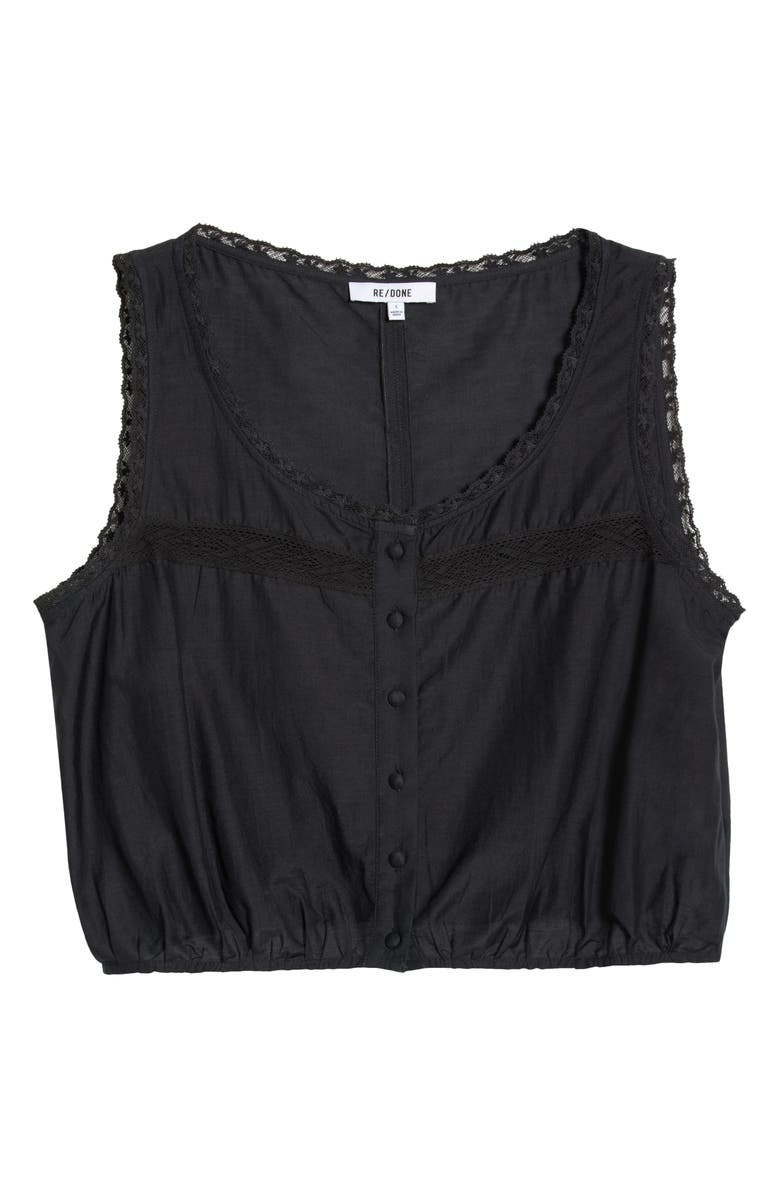 Re/Done Allegra Lace Trim Button-Up Crop Top, Alternate, color, Black