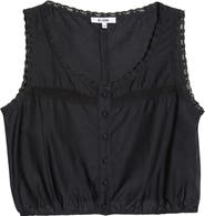 Re/Done Allegra Lace Trim Button-Up Crop Top