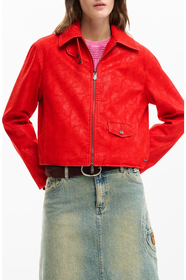 Faux Leather Jacket, Main, color, RED