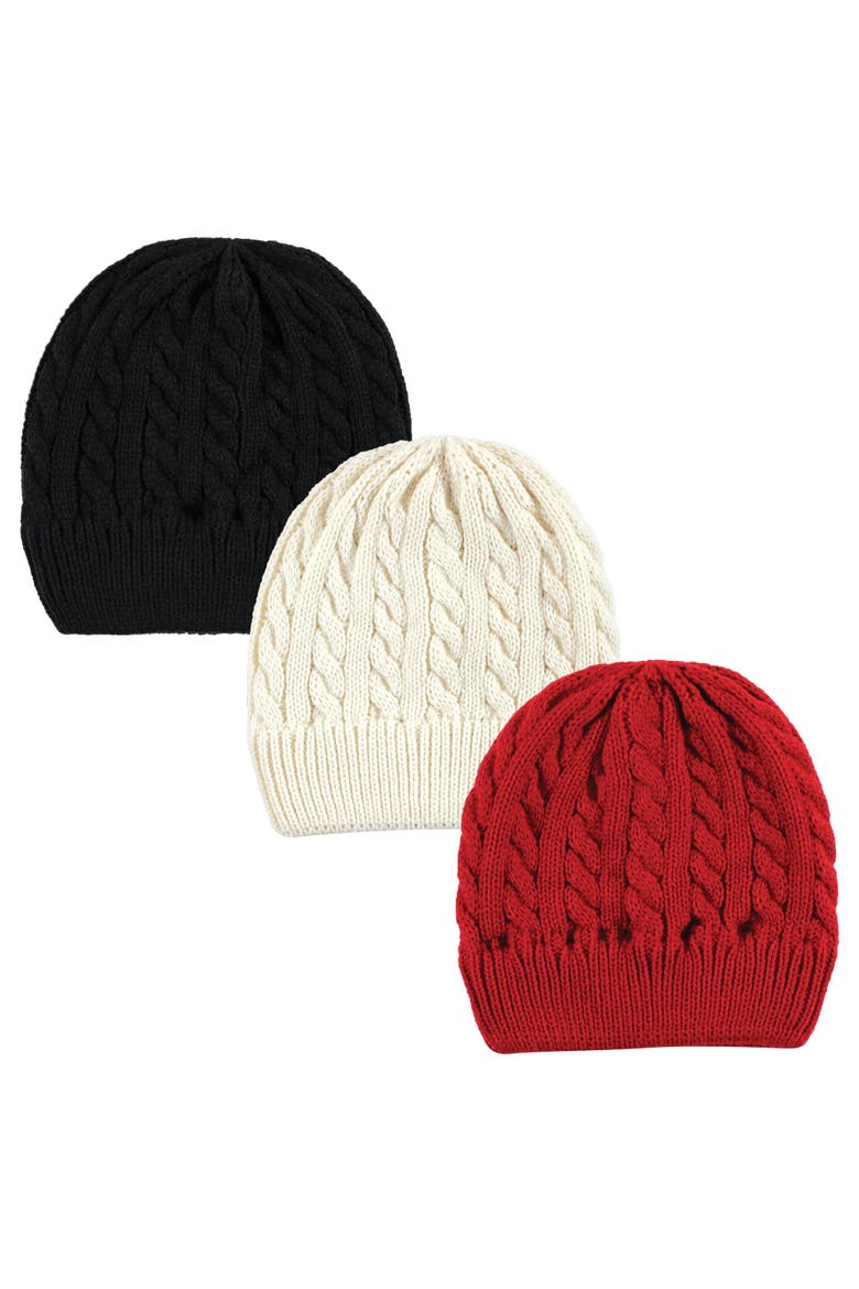 Triple Knit Hat Set, Main, color, Black Red