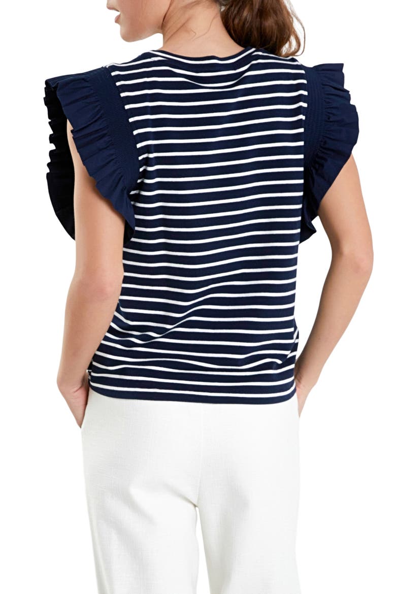 Stripe Flutter Sleeve T-Shirt, Alternate, color, NAVY/ WHITE