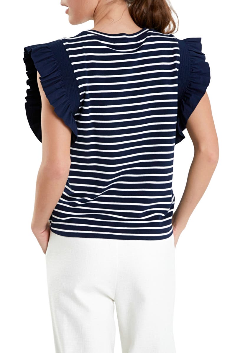 English Factory Stripe Flutter Sleeve T-Shirt, Alternate, color, Navy/ White