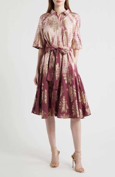 Tara Metallic Print Tie Waist Dress