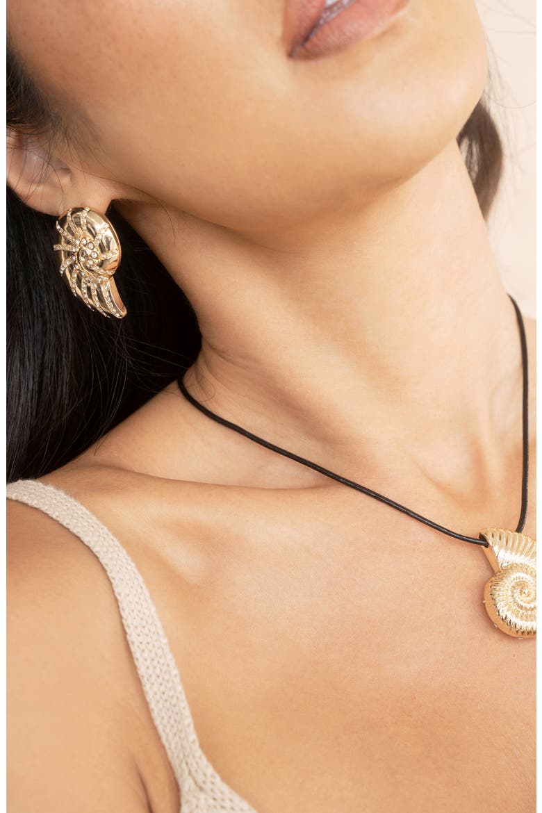 Shell Statement Stud Earrings, Alternate, color, GOLD