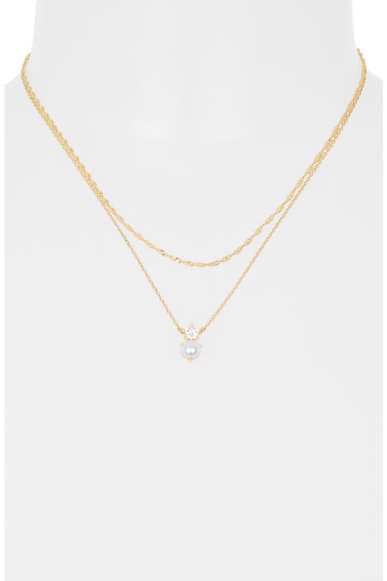 Cubic Zirconia & Faux Pearl Pendant Necklace, Alternate, color, CLEAR- WHITE- GOLD
