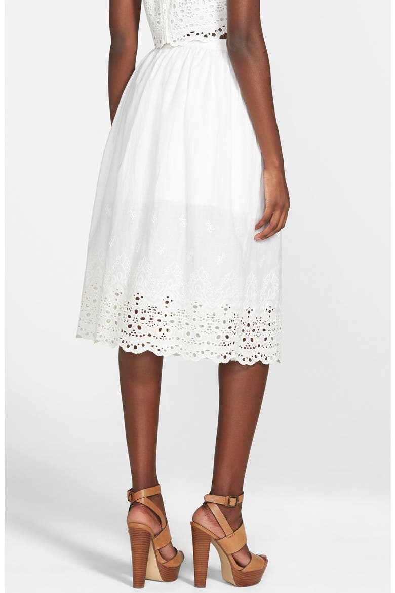 Eyelet Midi Skirt, Alternate, color, WHITE