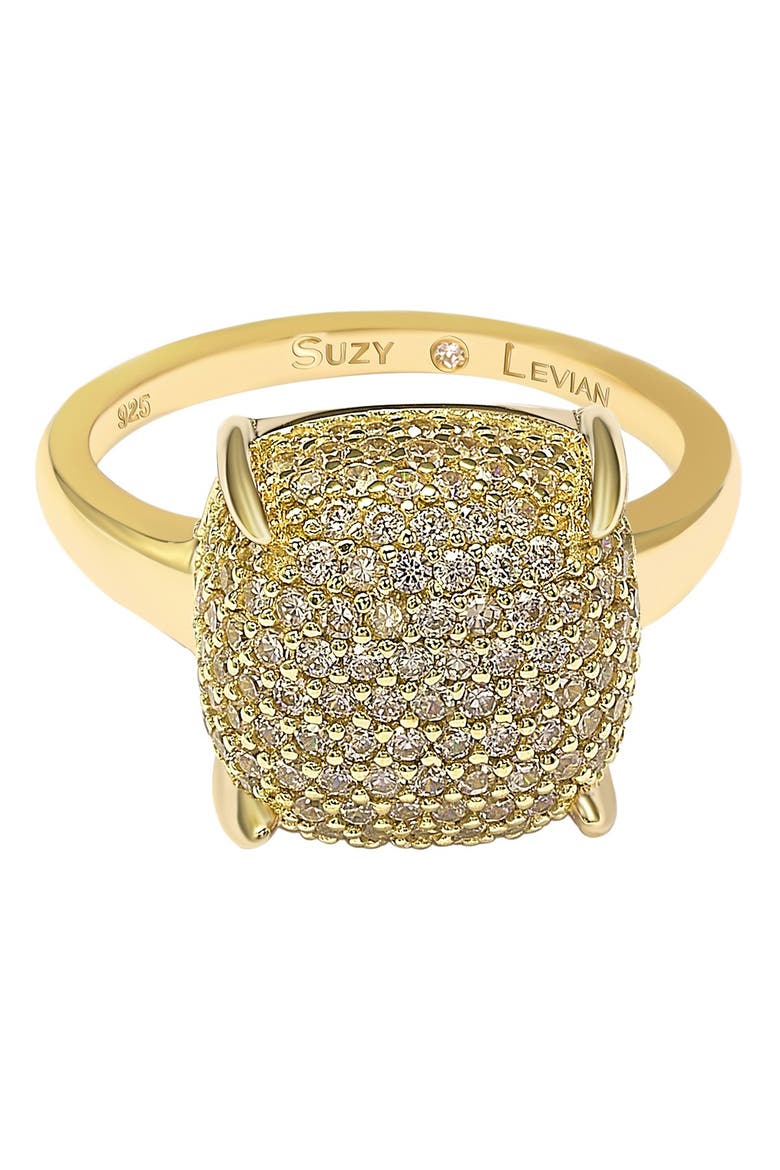 Yellow-Tone Sterling Silver Prong Set Cushion Shape Pave CZ Ring, Alternate, color, YELLOW