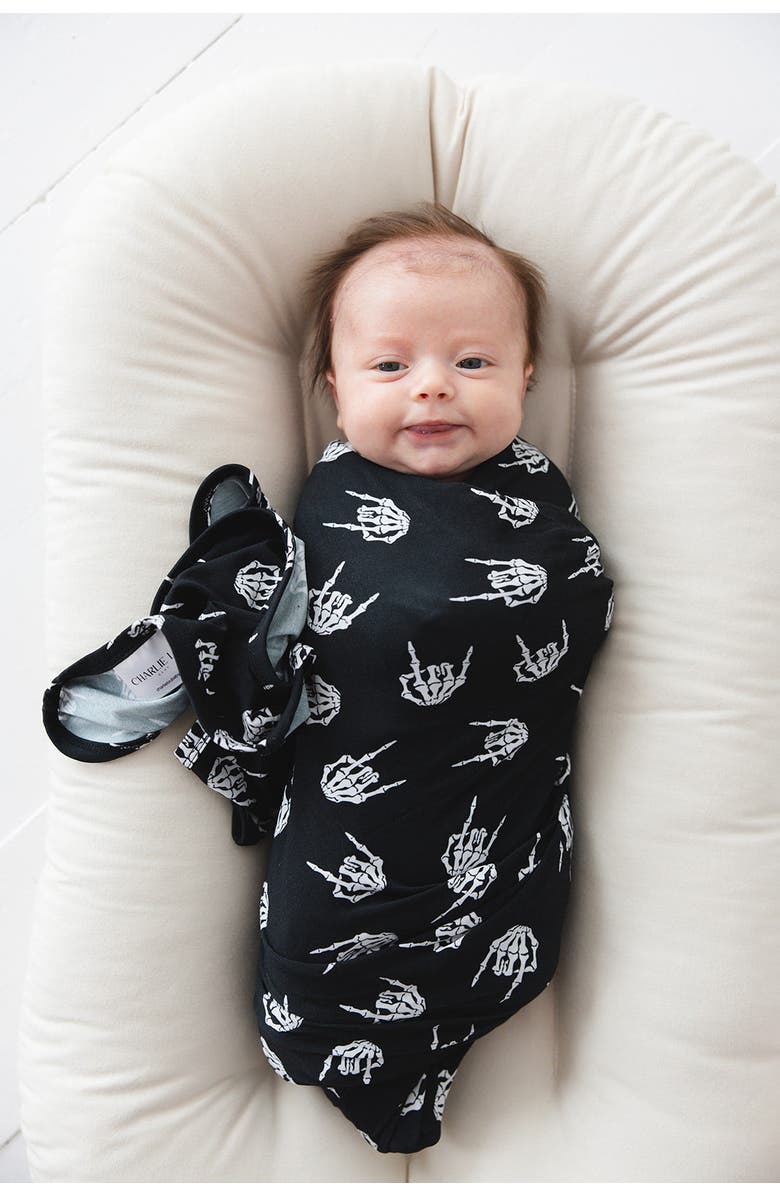 Charlie Lou Baby<sup>®</sup> Rock N' Skull Stretchy Swaddle, Alternate, color, Black