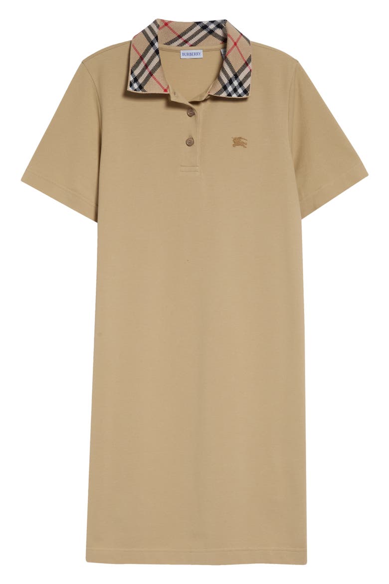 Iris Check Collar Cotton Piqué Polo Dress, Alternate, color, FLAX