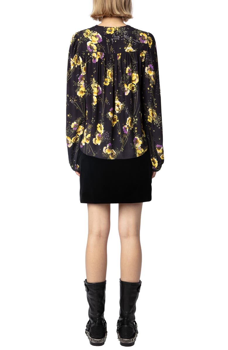 Zadig & Voltaire Turin Yoko Floral Diamanté Crepe Button-Up Shirt, Alternate, color, 