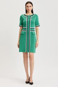 Ming Wang Button Detail Contrast Trim Soft Knit Dress