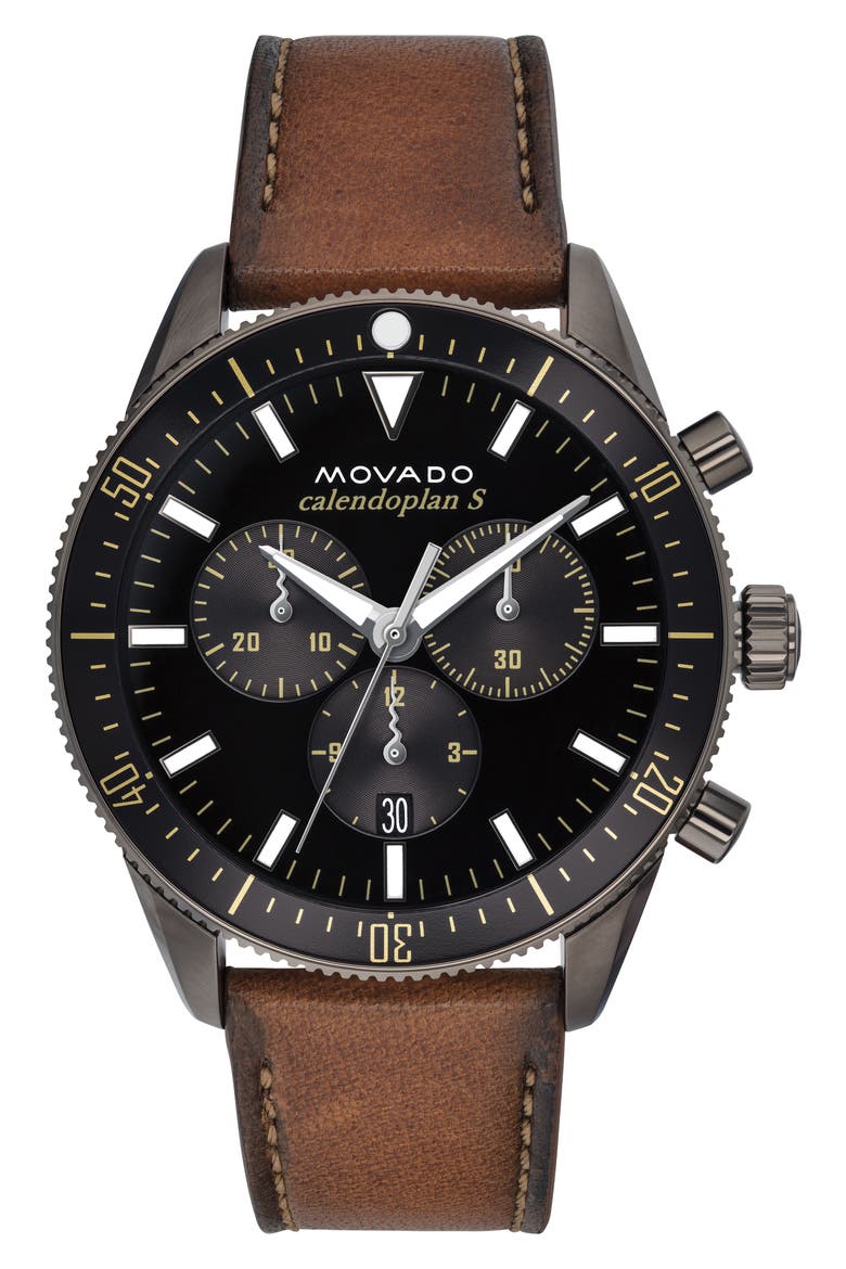 Heritage Chrono Leather Strap Watch, 42mm, Main, color, COGNAC/ BLACK/ GREY