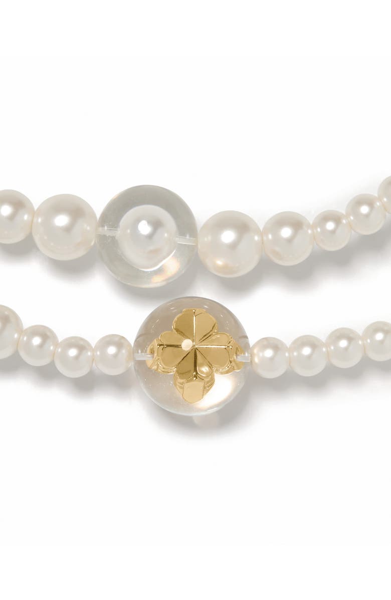 Kate Spade New York spade flower faux pearl long statement necklace, Alternate, color, White Gold.