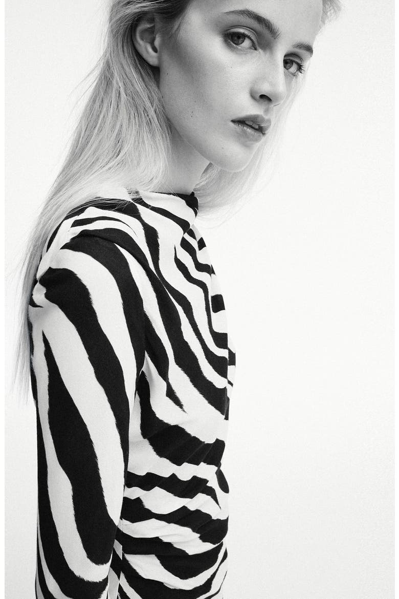 Zebra Print Flared Sleeve Minidress, Alternate, color, BLACK