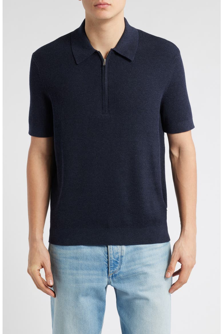 Hansie 6600 Organic Cotton Quarter Zip Sweater Polo, Main, color, NAVY MELANGE