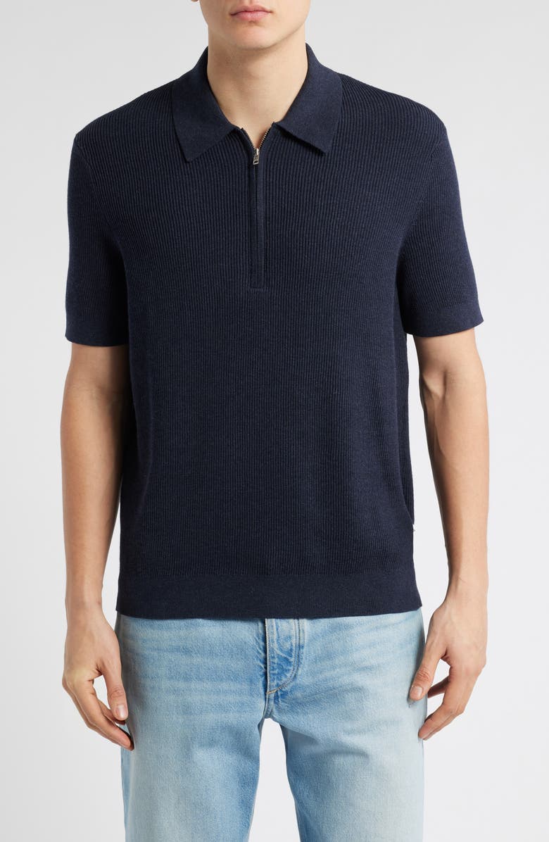 NN07 Hansie 6600 Organic Cotton Quarter Zip Sweater Polo, Main, color, Navy Melange