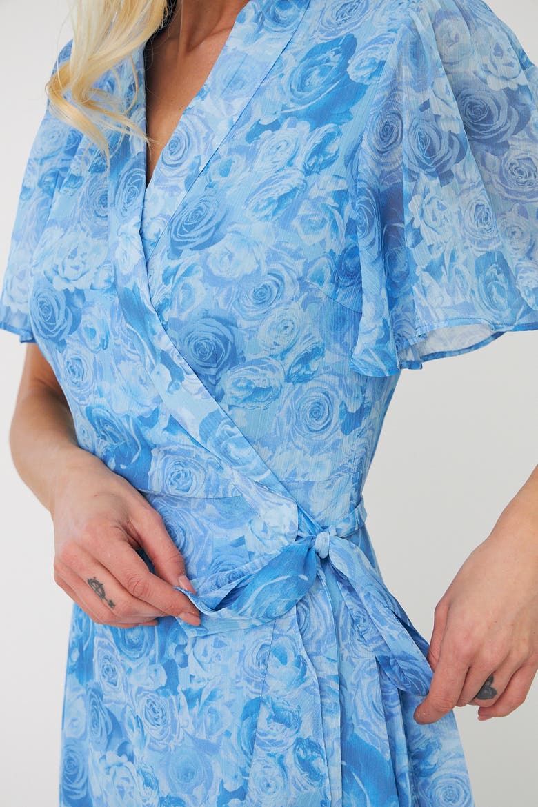 Lineacras Floral Wrap Midi Dress, Alternate, color, Blue Rosengarden