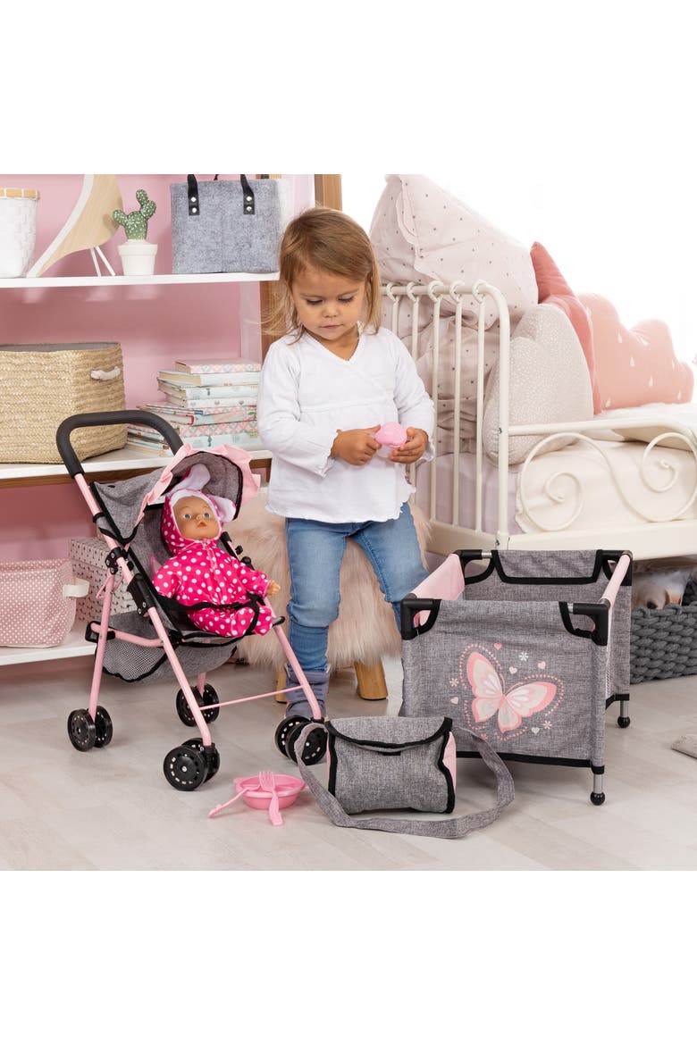Buggy 10 Piece Set, Bed & Accessories Set for Dolls Up to 18 Inches, Ages 3+, Alternate, color, Multicolored
