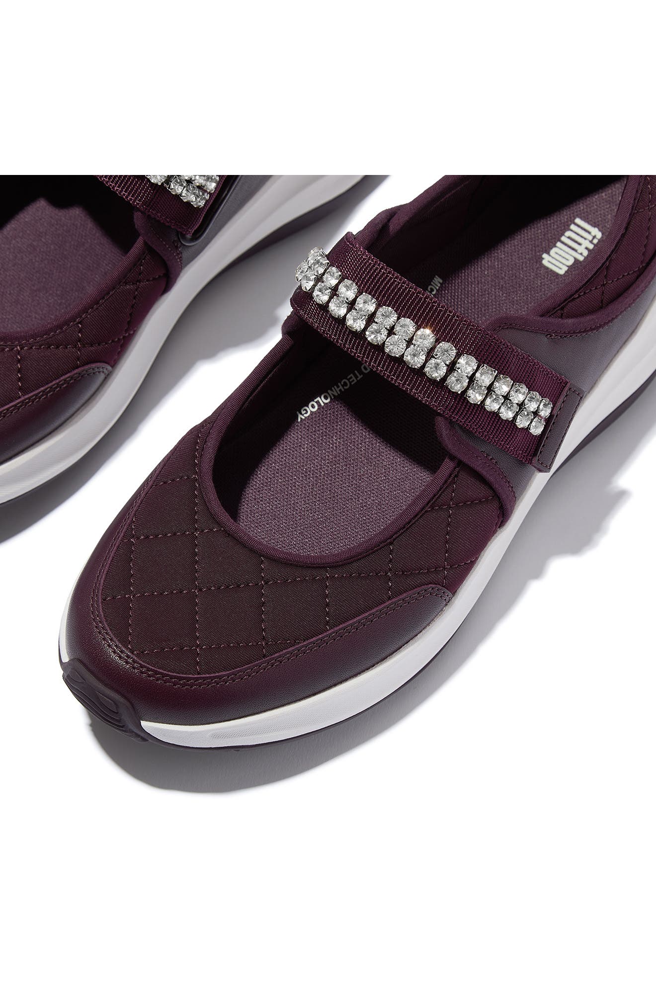 FitFlop F-Mode Flow Crystal Strap Quilted Mary Jane Sneaker, Alternate, color, Plumberry