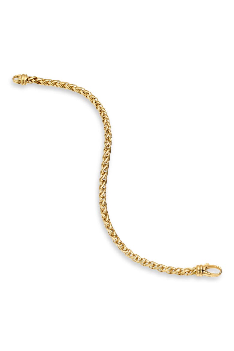 Wheat Chain Bracelet in 18K Yellow Gold, 4mm, Alternate, color, GOLD