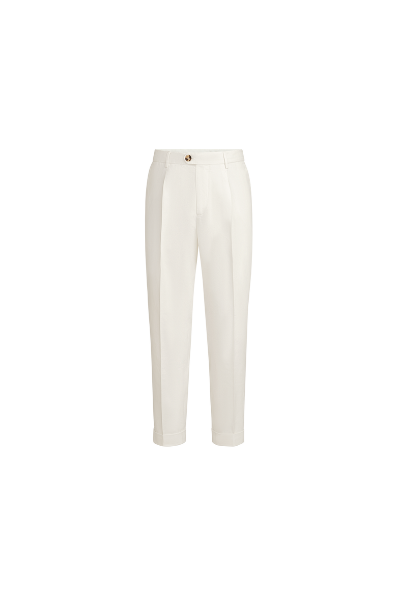 Garment-dyed trousers in twisted cotton gabardine with pleat, Alternate, color, Snow