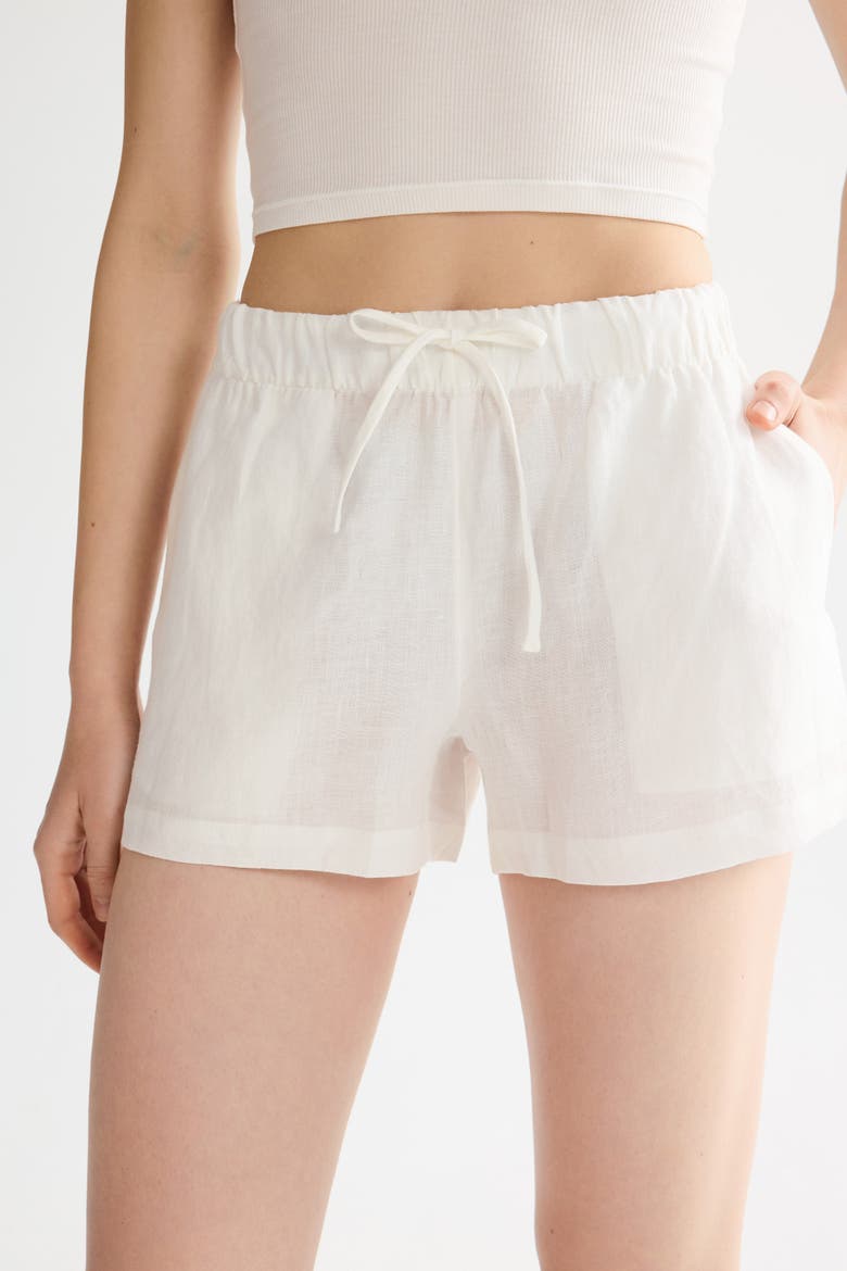 Relaxed Linen Drawstring Shorts, Alternate, color, White