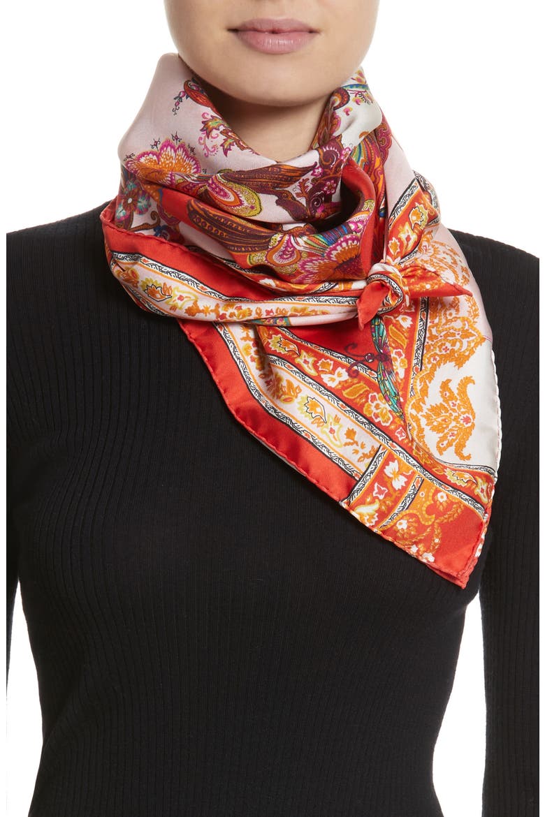 Year of the Dog Square Silk Scarf, Alternate, color, RED MULTI